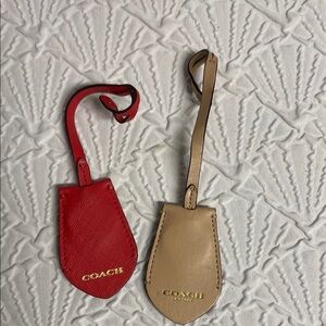 Coach lot of 2 Red and Tan Leather Hang Tags key chain key keeper leather